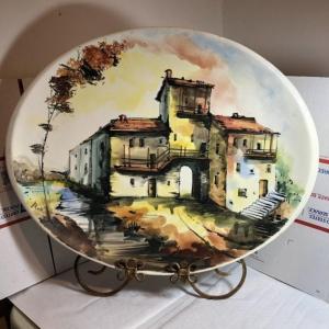 Photo of Vintage Mid-Century Italian Ceramic Oval Platter Hand Painted & Signed by ROSSI 