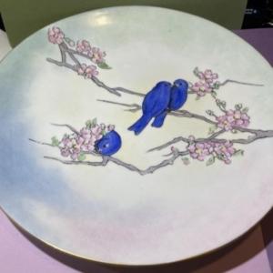 Photo of Antique T&V France Limoges Hand Painted Blue Bird Charger Plate 12.25" Diameter 