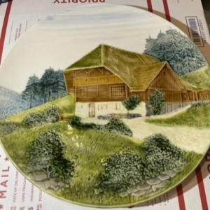 Photo of Vintage Germany Majolica Charger 13" Decorative Wall 3-D Plate Mountain Cottage 