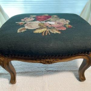 Photo of Vintage NEEDLEPOINT Foot Stool Preowned from an Estate 16" x 13" x 10.5" in Good