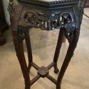 Photo of Antique Very Early Chinese Hand Carved Wooden w/Inset Marble Top Plant Stand/Ped