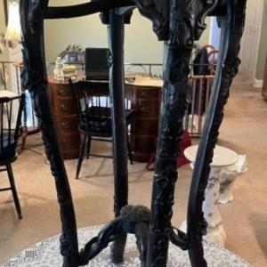 Photo of Antique Very Early Chinese Hand Carved Wooden w/Inset Marble Top Plant Stand/Ped