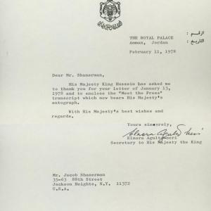Photo of King Hussein signed personal letter