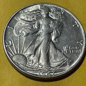 Photo of 1947-P EF/AU CONDITION WALKING LIBERTY SILVER HALF DOLLAR AS PICTURED.