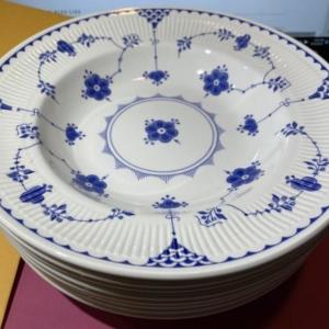 Photo of 8-Mason's Ironstone Denmark Blue Flower Soup Bowls Made in England 9" Diameter i