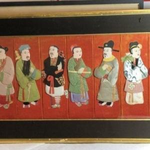 Photo of Vintage Early 20th Century Chinoiserie Asian Cloth 3-D Figures, 8-Figurines in a
