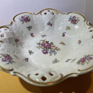 Photo of Vintage GDR Reichenbach Porcelain Footed Pierced Serving Bowl 11" Diameter in VG