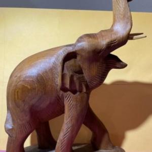 Photo of Vintage NORLEANS Thailand Hand Carved Teak Wood Elephant Sculpture Figurine 7" x