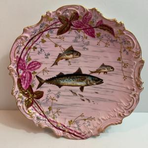 Photo of Antique Limoges France Porcelain 9" Diameter Fish Plate in Very Good Preowned Co