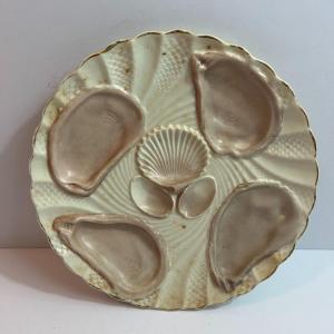 Photo of Antique Majolica Unmarked Porcelain Oyster Serving Dish 8-1/2" Diameter in Good 