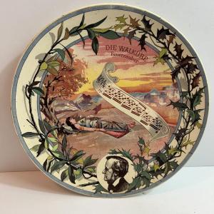 Photo of Antique French Sarreguemines Musical Theme Plate 8-3/4" "Die Walkure Feuerzauber