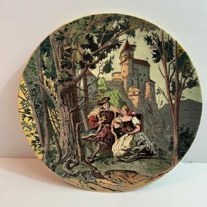 Photo of Antique German Castle Courtship Porcelain Plate 8-1/2" Diameter w/Old-time Damag