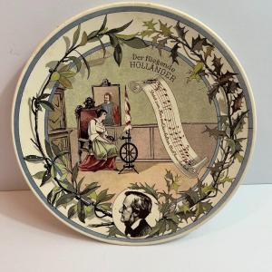 Photo of Antique French Sarreguemines Musical Theme Plate 8-3/4" "Der Fiegende Hollander"