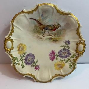 Photo of Antique Limoges France Porcelain 9-1/2" Diameter Bird/Flower Plate in Very Good 