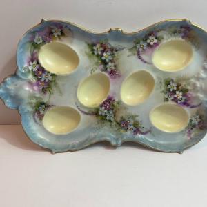 Photo of Antique A & K France Limoges c1900's Flowered Deviled Egg Plate 10" x 6" in Good