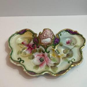 Photo of Antique Hand Painted Early Nippon Porcelain Deviled Egg Dish in VG Preowned Cond
