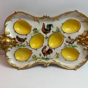Photo of Antique A & K France Limoges c1900's Rooster Themed Deviled Egg Plate 8-1/2" x 5