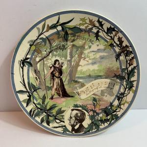 Photo of Antique French Sarreguemines Musical Theme Plate 8-3/4" "Parsifal" in VG Preowne