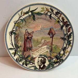 Photo of Antique French Sarreguemines Musical Theme Plate 8-3/4" "Tannhauser" in VG Preow