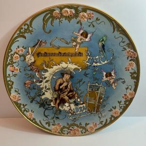 Photo of Antique METTLACH #2149 Musical Angels Charger Plate 16-1/2" Diameter in VG Preow