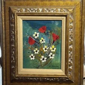 Photo of Vtg Original Oil Painting on Canvas Bright Floral Art Signed by G. Broliers and 