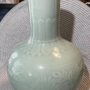 Photo of Vintage Asian Celadon Glazed Porcelain Vase 10.5" Tall Preowned from an Estate.