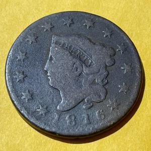 Photo of 1816 GOOD CONDITION LARGE CENT TYPE COIN AS PICTURED.