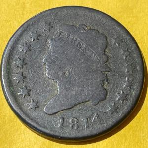 Photo of 1814 GOOD/VG CONDITION CLASSIC HEAD CENT TYPE COIN AS PICTURED.