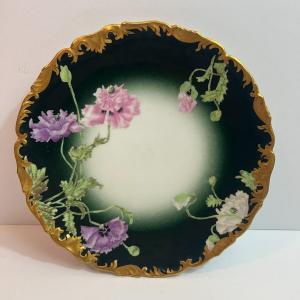 Photo of T & V Limoges France Antique Porcelain 8-1/4" Plate...w/Black Border & Flowers i