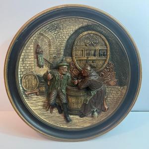 Photo of Very Rare Terracotta Men in the Pub/Wine Cellar 13-1/4" Plate by Johann Maresch 