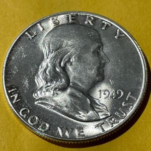 Photo of 1949-P BU/63 Full Bell Lines Franklin Silver Half Dollar as Pictured.