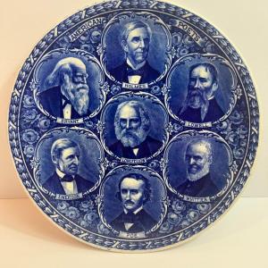 Photo of Staffordshire Antique Porcelain 10" Plate...Famous American Poets in VG Preowned