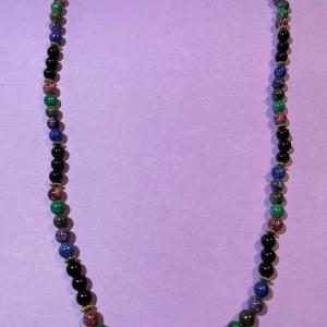 Photo of Vintage Onyx/Agate 26" Fashion Bead Necklace w/Gold-tone Spacers in VG Preowned 
