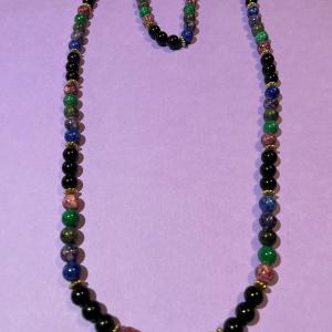 Photo of Vintage Onyx/Agate 28" Fashion Bead Necklace w/Gold-tone Spacers in VG Preowned 