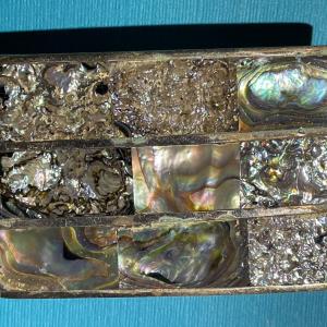 Photo of Vintage Mexican Silver-tone Inlaid Abalone Belt Buckle 2-1/8" x 3-1/8" in Good P