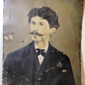 Photo of Scarce Antique Hand Colored 8x10 Tintype Photograph Man w/Waxed Mustache as Pict