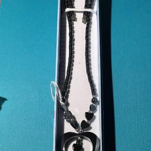 Photo of Vintage HEMATITE 17" Fashion Heart Necklace in VG Preowned Condition.