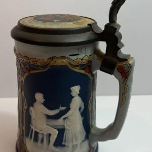 Photo of Antique METTLACH German Beer Stein 6-1/2" Tall in Good Preowned Condition.
