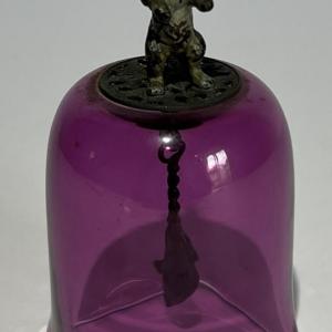 Photo of Victorian Very Scarce Amethyst Glass Table Bell w/Cold Painted Cat & Mouse c1890