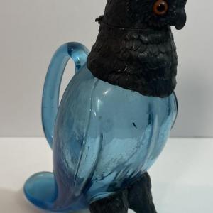 Photo of Antique Very Scarce Blue Glass Owl Decanter with Stopper 8" Tall in VG Preowned 