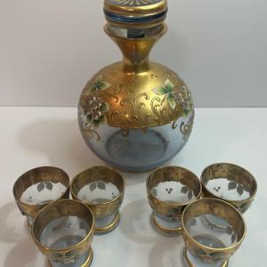 Photo of Vintage Italian Murano Bohemian Style Decanter Set w/6 Glasses in Very Good Preo