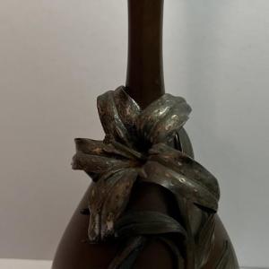 Photo of Antique Japanese Meiji Period Bronze Flower Vase 13" Tall in VG Condition as Pic