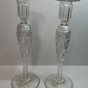 Photo of Antique Pair of Rare Pairpoint Hand Blown Crystal 12" Wheel Cut Candlesticks in 