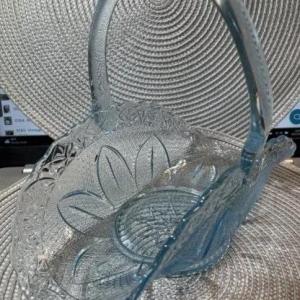 Photo of Vintage Princess House Capri Aqua Light Ice Blue Art Glass Bridal Basket 10” B