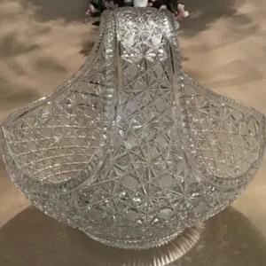 Photo of Vintage HUGE Cut/Etched Glass Large Leaded Crystal Basket 13" x 14" Preowned fro