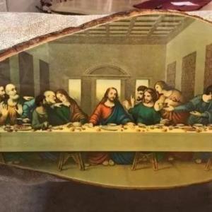 Photo of The Last Supper Large Size 12" x 21" on a Wooden Tree Slab Made in USA as Pictur