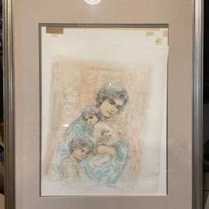 Photo of EDNA HIBEL (Mother with Two Children) Figurative Lithograph Numbered #4/156 by E