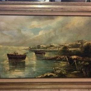 Photo of Vintage Huge LEPRINI Mediterranean Cove Oil/Acrylic Painting from the 1960/70's 