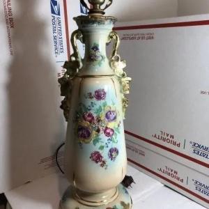 Photo of Antique Exquisite Hand Painted Porcelain Table Lamp 15.5in Tall as Pictured. No 