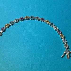 Photo of Vintage Sterling Silver Multi-Colored Semi-Precious Stones Fashion Tennis Bracel